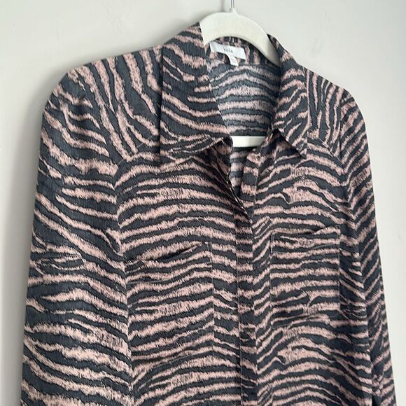 Joie Women's Brown Zebra Talma Long-Sleeve Button Mini Shift Shirt Dress Size S - Picture 4 of 9